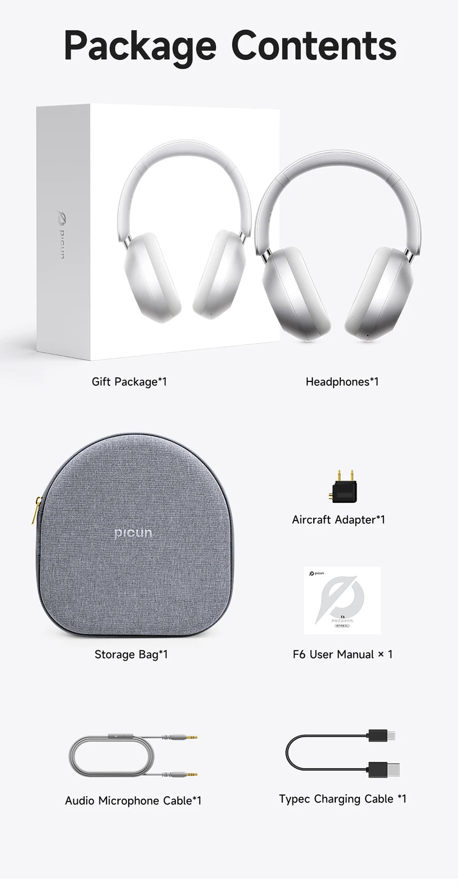 Picun F6 Noise-Cancelling Wireless Headphones